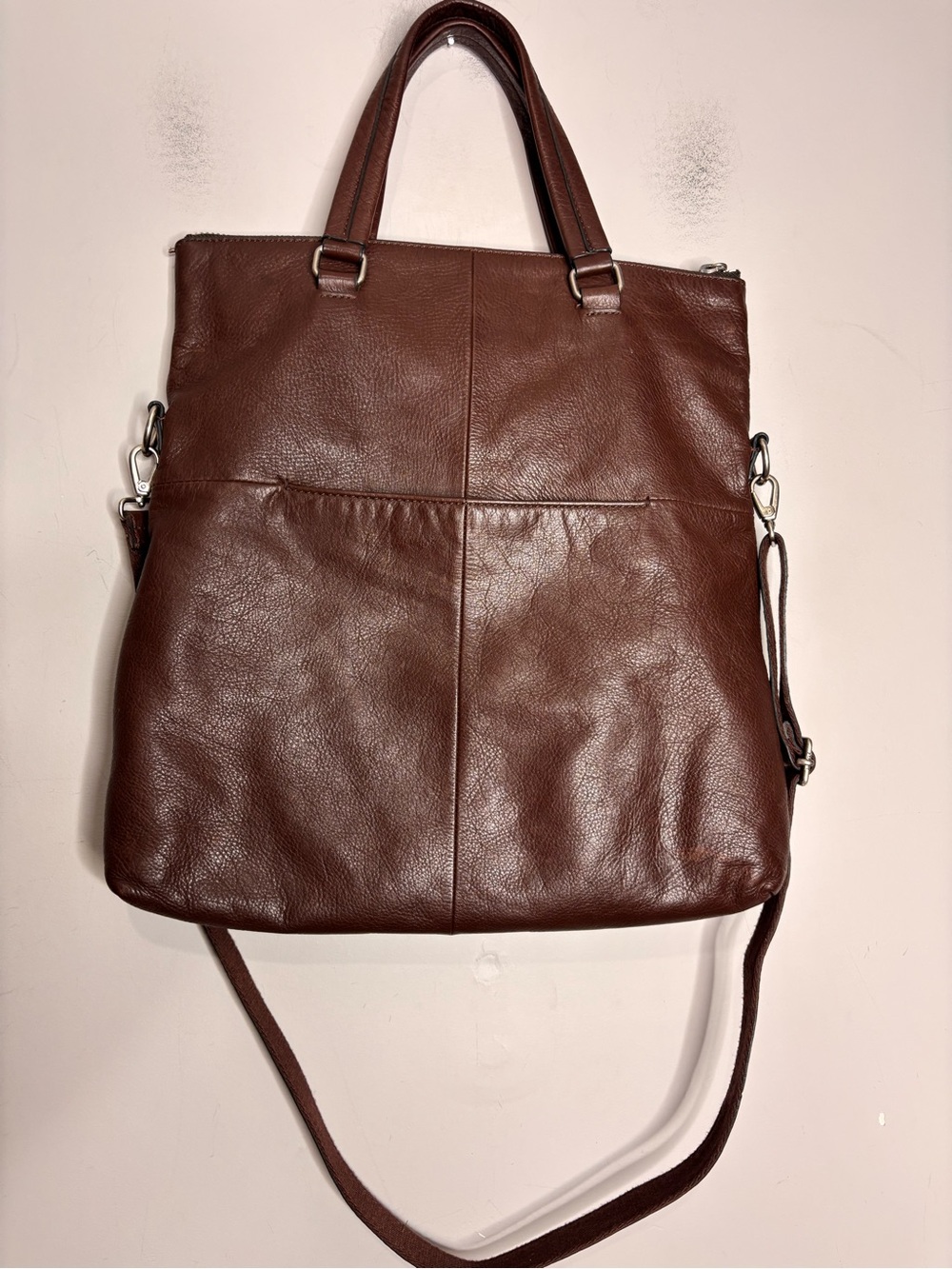 Fossil Dawson Fold-Over Genuine Leather Convertible Tote Crossbody Bag in Brown - Picture 5 of 12